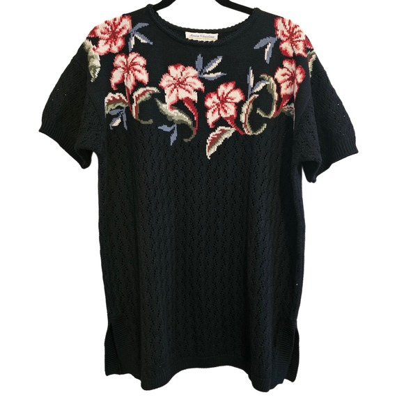 Marisa Christina Classics Floral Crochet Knit Tunic Top Short Sleeve XL - Picture 1 of 5